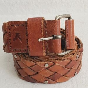 Americal Eagle Western Braided Woven Leather Studded Men's Cognac Size S/M